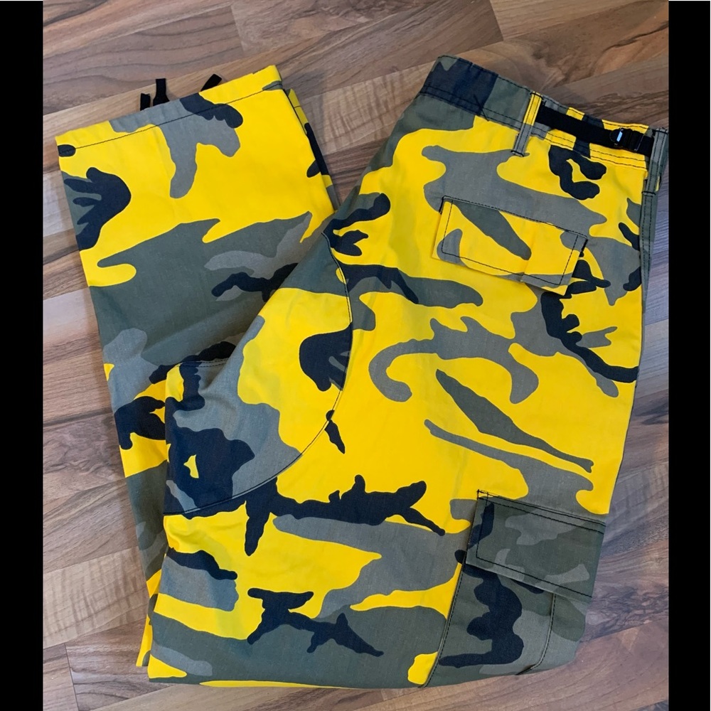 Military Army Mens Yellow Camo Cargo Combat Pants Size XL